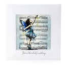 Illustration of a fairy dancing on sheet music with text 'Dance like nobody's watching' on a light gray background.