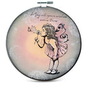 Round pouch with fairy illustration and text 'May all your wishes come true' on a white background