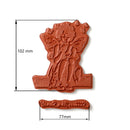 Decorative terracotta product with fairy design and measurements on a white background
