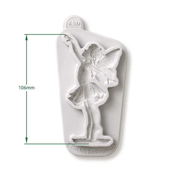 Metallic fairy mold with dimensions on a white background