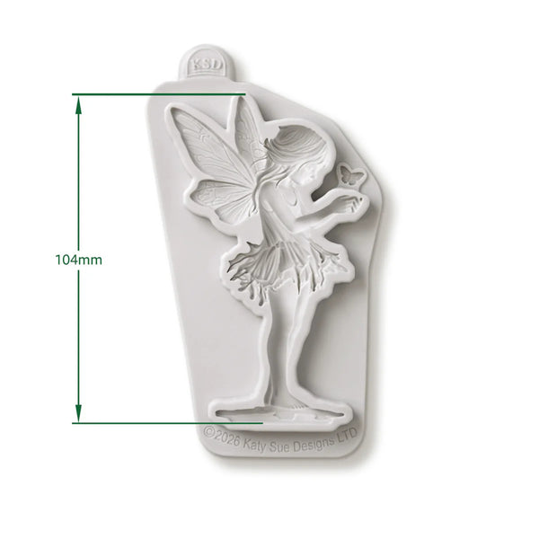 Fairy silicone mold with dimensions on a white background