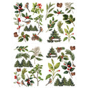 Collection of Christmas-themed illustrations including trees, berries, and birds on a white background.