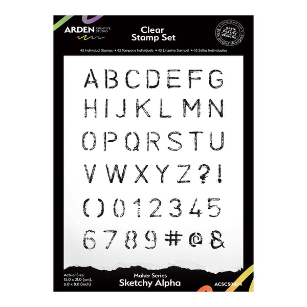 Clear stamp set with alphabet and numbers on a white background