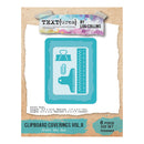Craft die set packaging with 'Textures by Lou Collins' branding on a textured background