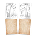 Two sets of templates for embossing on paper, one set on white paper and the other on brown paper.