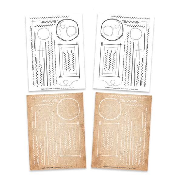 Two sets of templates for embossing on paper, one set on white paper and the other on brown paper.