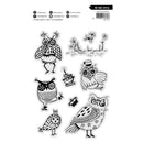Set of black and white owl illustrations on a white background