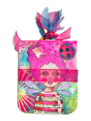 Colorful art pouch with a character design on a white background