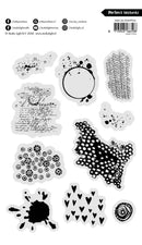 Set of clear stamps with various textures and patterns on a white background