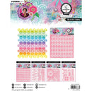 Collection of decorative stencils with colorful abstract designs on a white background.