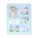 Decorative panel with garden-themed illustrations and text on a light blue background