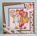 Card with illustration of four people taking a selfie, featuring the brand 'Diane Zeckenschlager' on a blue background.
