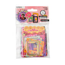 Packaged colorful paper frames with decorative elements on a white background