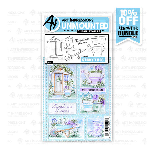 Art Impressions unmounted clear stamps with garden-themed design on a white background