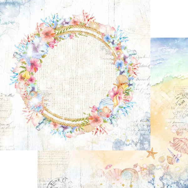 Decorative paper sheet with floral wreath design on a textured background