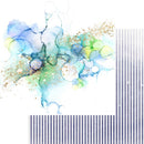 Colorful abstract design with blue, green, and white on a white background