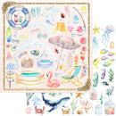 Collection of summer-themed illustrations including beach items, marine life, and pool accessories on a white background.