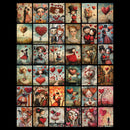 Collage of various illustrations featuring hearts and romantic scenes on a black background.