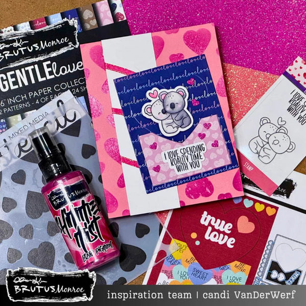 Collection of stationery items including cards and a spray bottle with 'Brutus Monroe' branding.