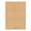 Brown cardboard sheet with six square cutouts and 'SNAPSHOTS' branding on a white background