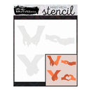 Brutus Monroe stencil with letter 'V' and hand designs on a white background