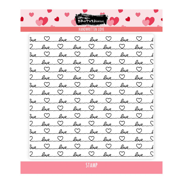 Sheet of 'love' and heart-shaped stamps with a pink border and 'Brigitte' branding.