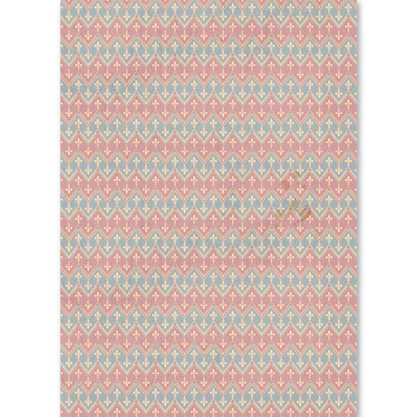 Patterned paper with geometric design on a pink background