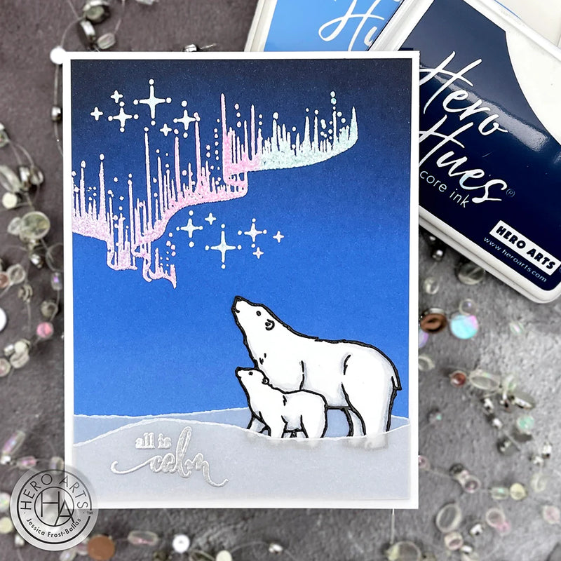 Hero Arts Clear Stamp & Die Combo Nothern Lights Polar Bears