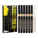Set of chrome pen markers with packaging on a white background