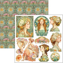 Collection of Art Nouveau-style illustrations featuring women with floral hair and patterns.