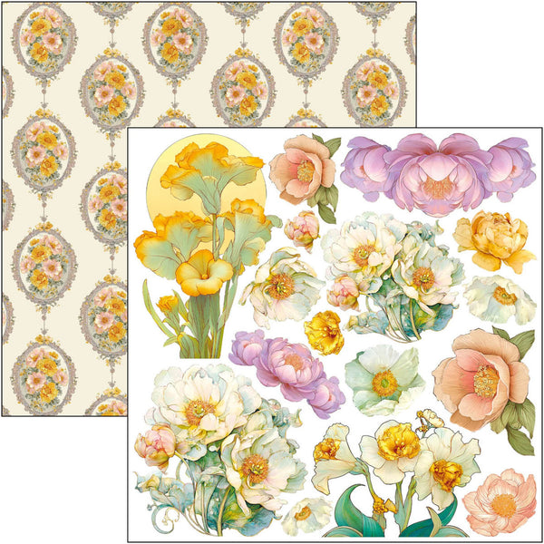 Set of floral stickers with pastel colors on a white background