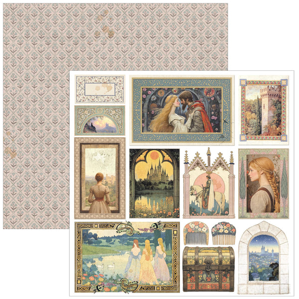Collection of vintage-style illustrations and patterns on a white background