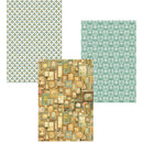 Set of three patterned paper sheets with different designs on a white background