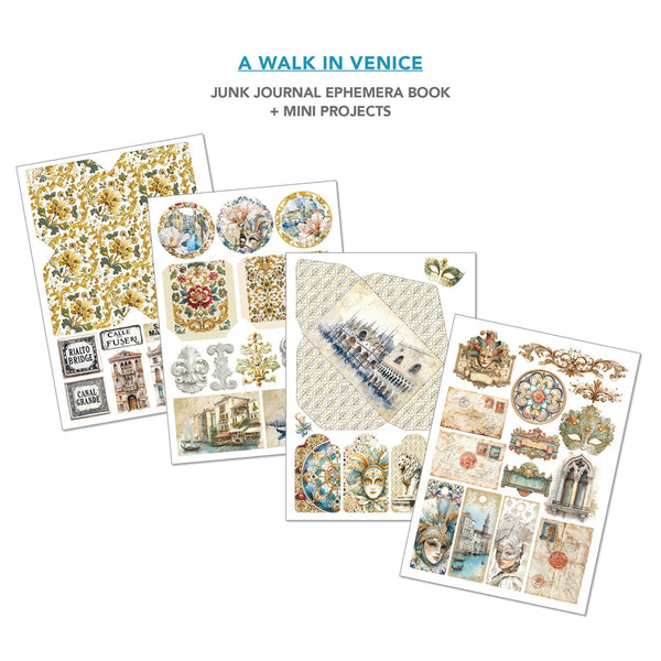 Collection of vintage-style design elements for a junk journal on a white background