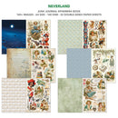 Collection of vintage-style paper sheets with illustrations and text, labeled 'Neverland Junk Journal Ephemera Book'.