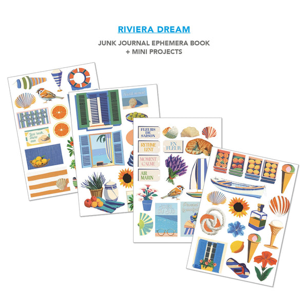 Collection of colorful stickers with Mediterranean-themed designs on a white background.