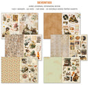 Collection of vintage-style paper sheets with different patterns and images, labeled 'Seventies'.