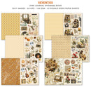 Collection of vintage-themed paper sheets with images and patterns, labeled 'Seventies'.