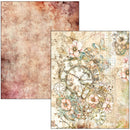 Vintage-style paper with floral and clock design on a textured background