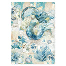 Mermaid design with marine elements on a textured background