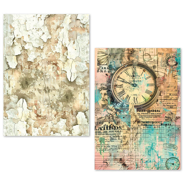Two decorative panels with vintage design elements on a white background