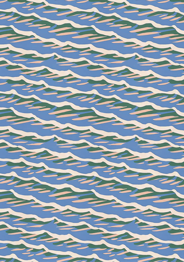 Wavy pattern with blue, green, and beige colors on a blue background