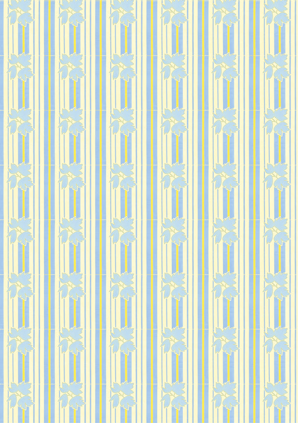 Patterned paper with blue and yellow stripes on a light background