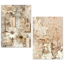 Two decorative panels with floral and textured designs on a white background