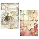 Two decorative paper designs featuring floral and textured patterns.