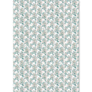 Floral patterned paper with green and pink flowers on a white background