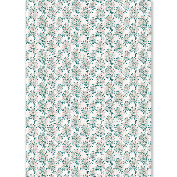 Floral patterned paper with green and pink flowers on a white background