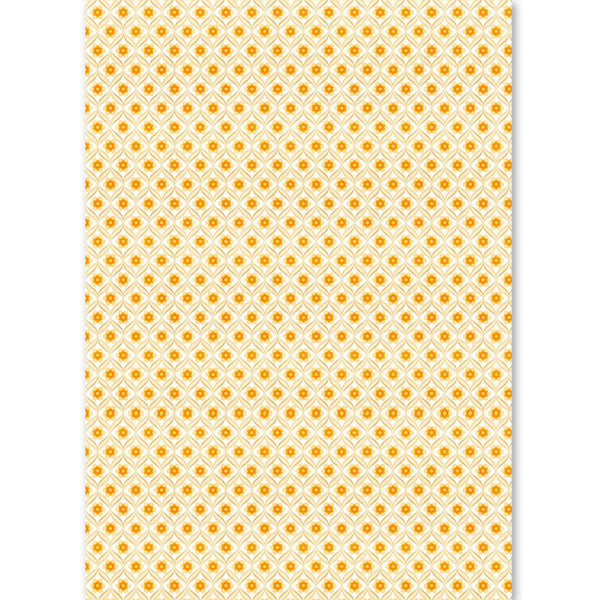 Patterned paper with yellow geometric design on a white background