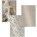 Set of decorative paper sheets with floral and romantic designs on a white background.