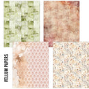 Collection of Vellum Papers with various textures and patterns on a white background.